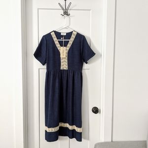 Navy and Cream Midi Dress